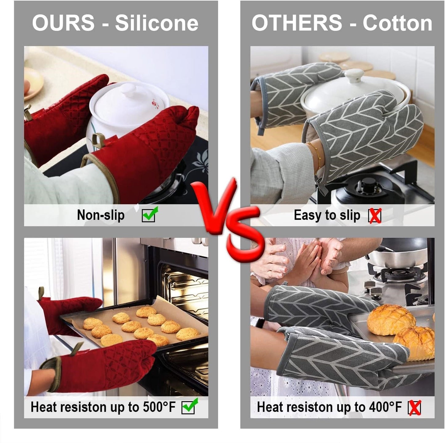 Frendorf | GripTiva HeatSet | Silikon-Ofenhandschuhe 6-teilig | Hitzebeständig bis 260 °C