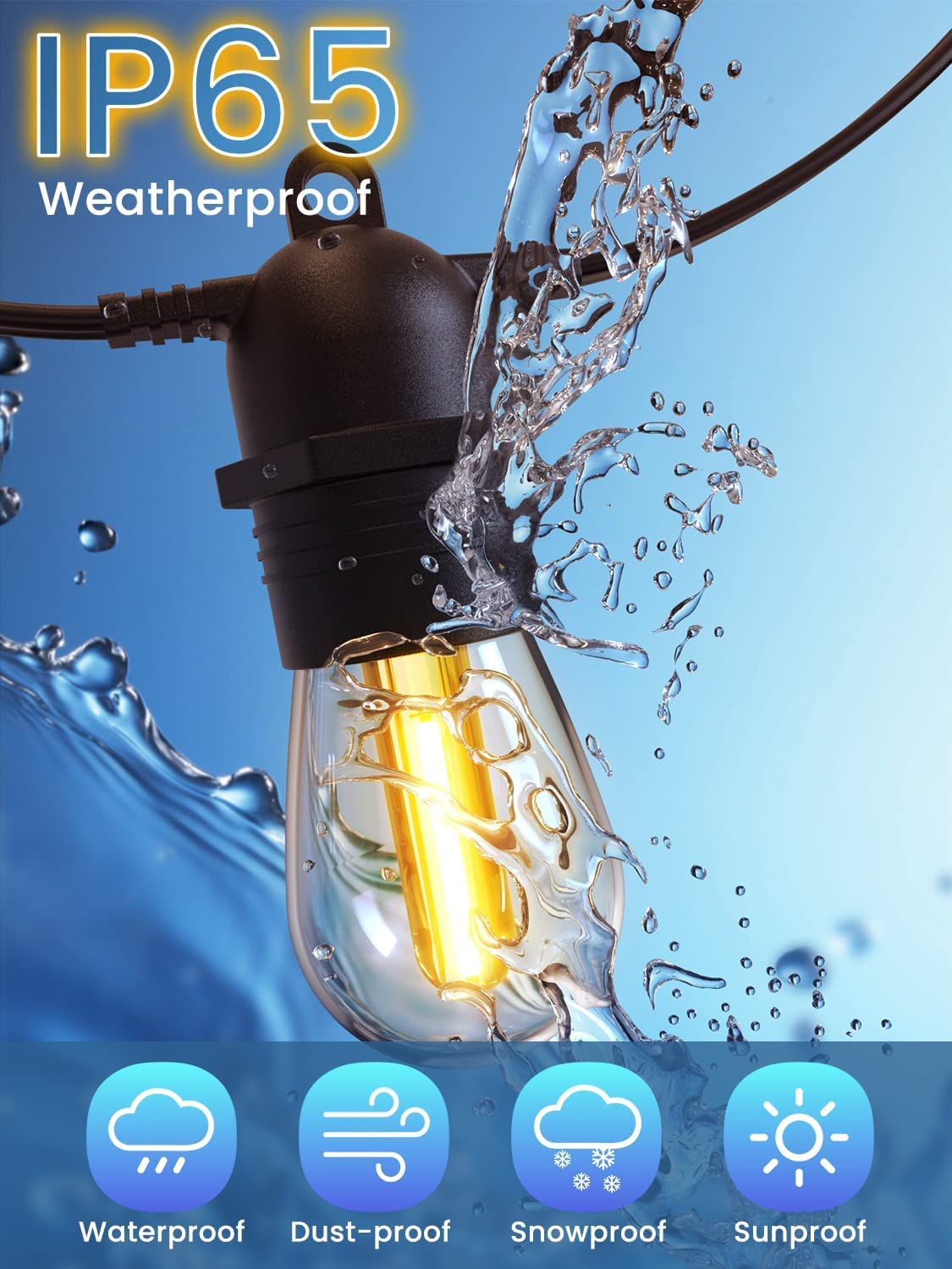 Festoonlichter Außen, 53FT/16M S14 Außen Garten LED Lichterkette, IP65 wasserdicht Außen Lichterkette Hauptspeisung 2700K 15+1(Ersatz) Glühbirnen für Außenpatio Terrasse Hof Hochzeit Party