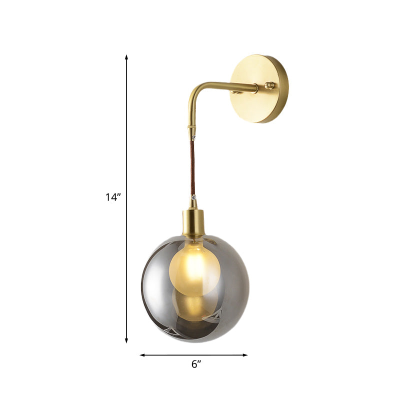 Frendorf | 1 Licht Ecken Wandlampe Postmodern Messing Finish Wandmontierte Lampe mit Orb Rauchgrau Glas Schirm