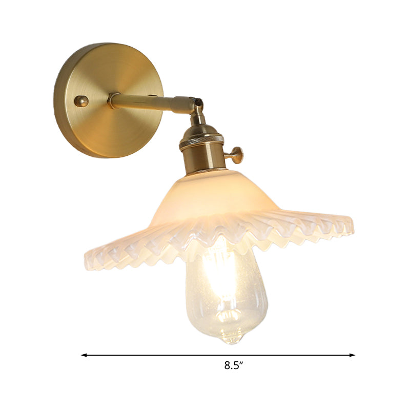 Frendorf | 1 Licht Frosted Glas Wand Sconce Licht Industriell Messing Scalloped Wohnzimmer Beleuchtung Fixture