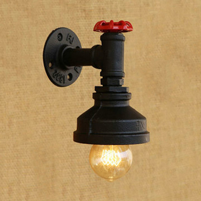 Frendorf | Schwarze Scheunensconce-Beleuchtung mit Ventilrad Industriell Rustikal Metallisch 1 Licht Schlafzimmer Mini Wandleuchte Fixture