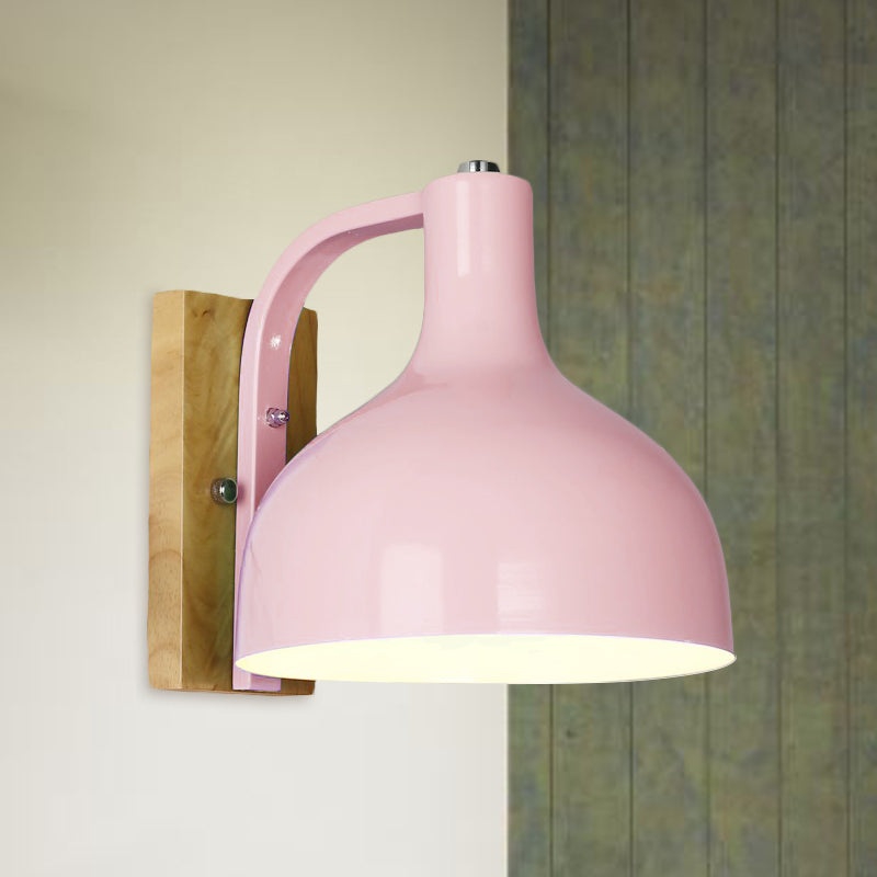 Frendorf | 1 Kopf Wandlampe Moderne Kuppel Shade Metall Wandlicht mit Holzrückplatte in Weiß/Rosa