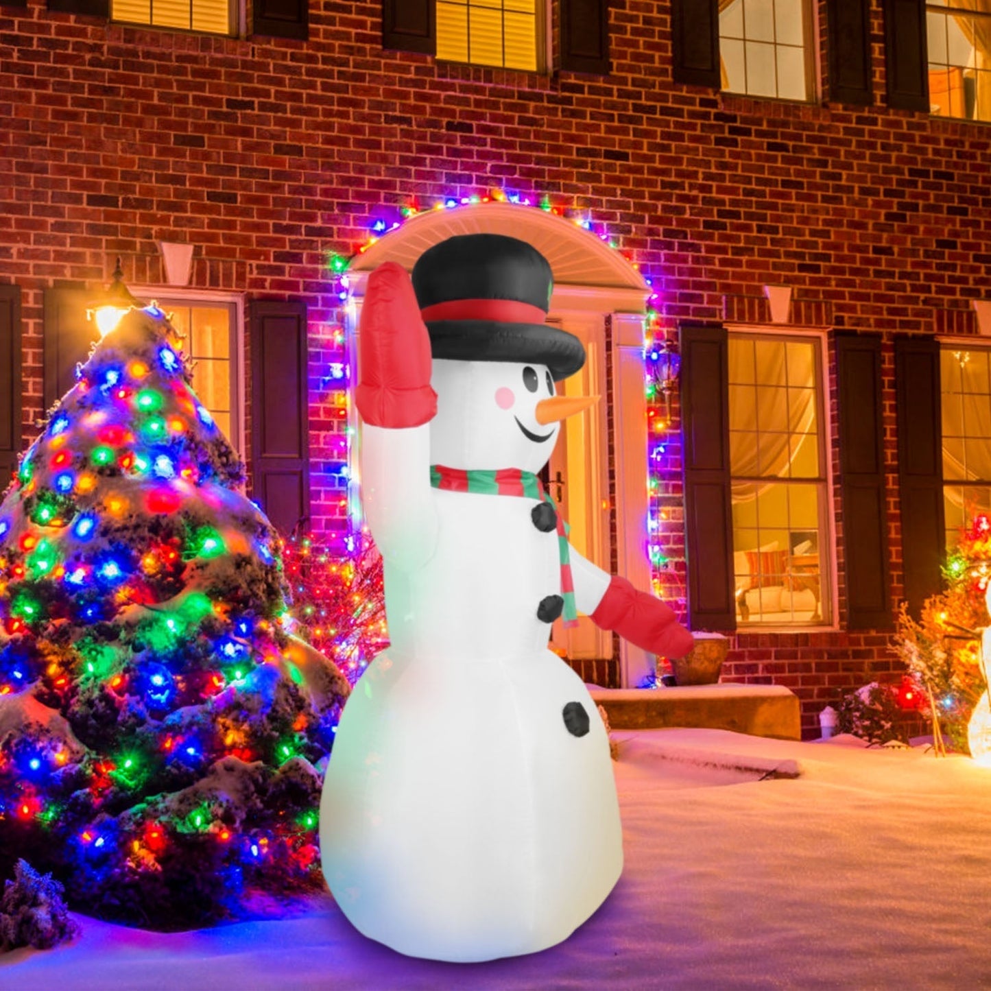 Frendorf | 2,4 m Weihnachts Inflatable Riesen Schneemann Aufblasen mit LED-Lichtern Hut Schal