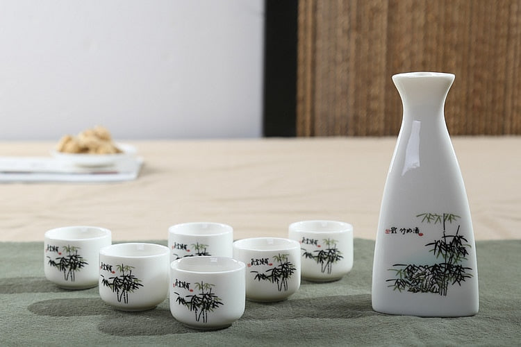 7-teiliges Keramik Japanischer Sake Pot Tassen Set Home Küche Flagon Spirituosen Becher Trinkgeschirr Spirituosen Hip Flasks Sake Weißwein Topf Geschenke