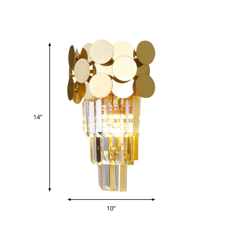 Frendorf | 1-Bulb Wandlamp Modernisme Woonkamer Sconcelicht met Gelaagde Kristallen Blokschaduw in Goud
