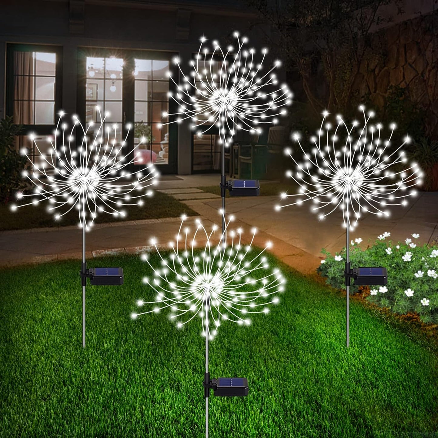 4 Stück Solar Feuerwerk Gartenlampen - Wetterfeste LED Dekorationsbeleuchtung, Solarenergie für Garten und Patio
