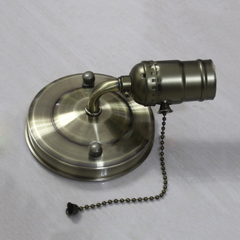 Frendorf | 1 Licht Wandlamp Industrieel Vintage Open Bulb Metalen Wandverlichting met Trekschakelaar in Zwart/Zilver voor Slaapkamer