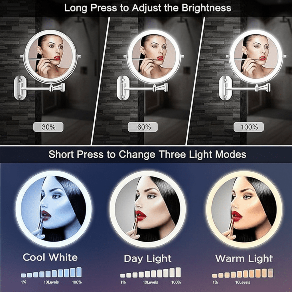 Frendorf | LED-Vergrößerungsspiegel mit einstellbarer Beleuchtung und wiederaufladbarem Akku