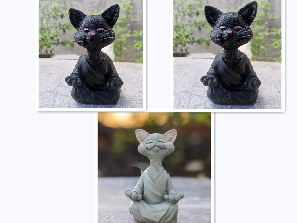 Verspielt Schwarze Buddha Katze Figur Meditation Yoga Sammlerstück Glückliche Katzen Dekor Zuhause Garten Dekoration Gartenornament