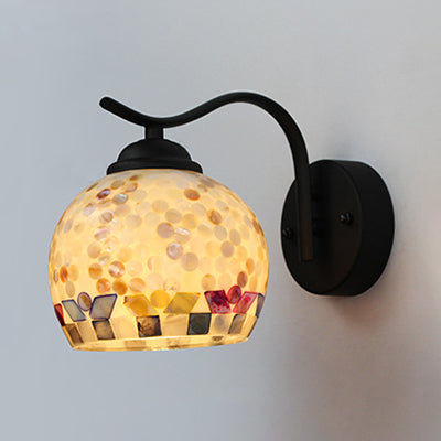 Frendorf | 1 Kopf-Sphäre Wandlicht Vorrichtung Tiffany Beige/Beige-Rote Fleck Schale Wandleuchte mit gebogenem Arm