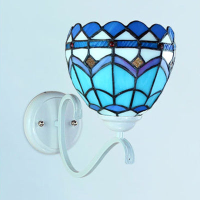 Frendorf | Barokstijl Kom Wandmontage Licht Glas-in-lood Enkele Licht Wandverlichting in Witte Afwerking