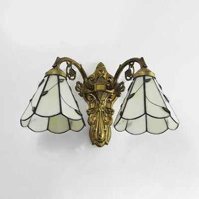 Frendorf | Beige Glaskegel Wandlamp Licht Retro Vintage 2 Lichten Wandlamp in Legacy Messing voor Slaapkamer