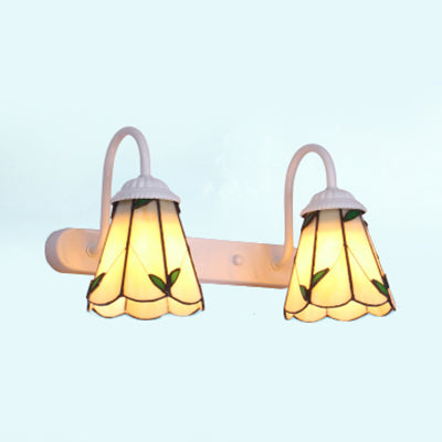 Frendorf | Beige Glas Lilie Wandmontage Verlichting Tiffany 2 Koppen Witte Vanity Lichtarmatuur