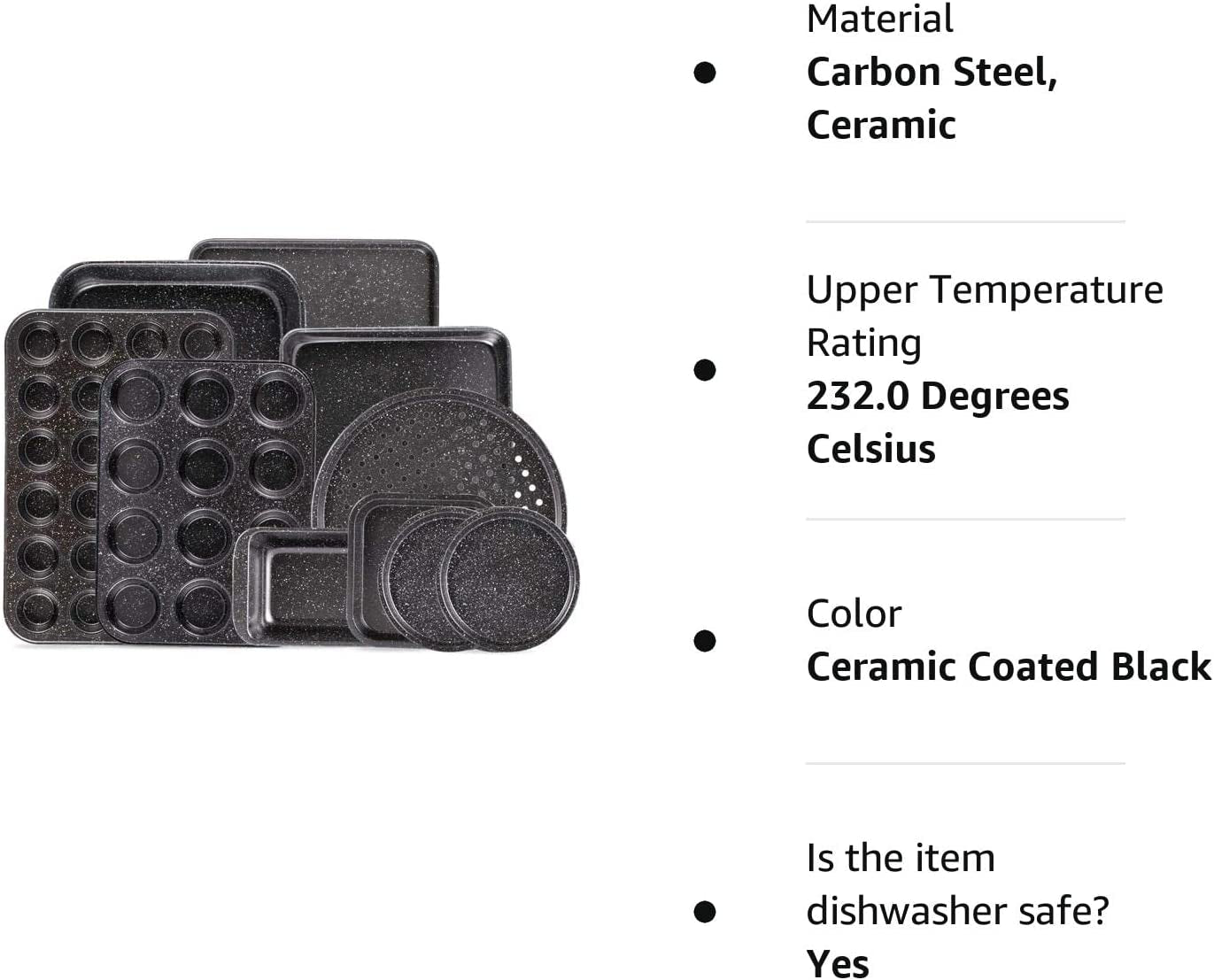 Frendorf | 10-Teiliges Antihaft-Backset mit Backform, Keksblech-Set, Kuchen-/Muffinform und Pizzapfanne, 10-teilige Backgeschirr-Sets (keramisch beschichtet Schwarz)