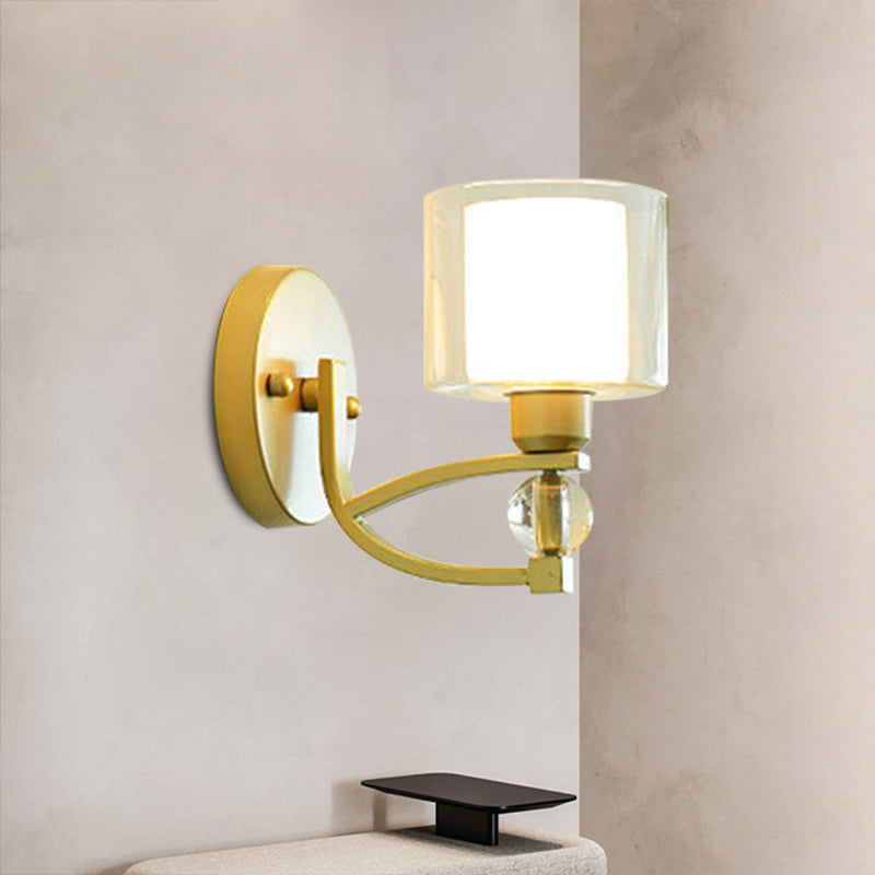 Frendorf | 1 Licht Innen Wandmontierte Lampe Postmodern Goldfinish Wandbeleuchtung mit dualem Zylinderglas in klar und opal