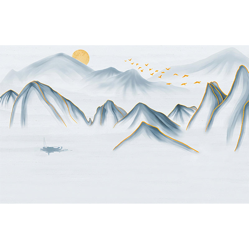 Frendorf | Blaue Berge und Sonnenaufgang Wandmalerei Feuchtigkeitsbeständige Wandverkleidung für Schlafzimmer