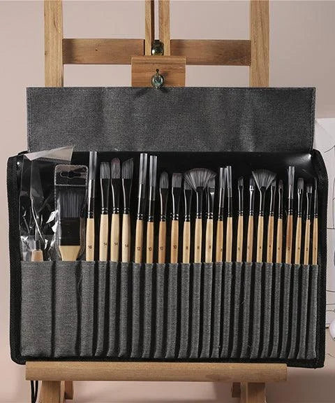 Frendorf | Professionelle Kunst Pinsel mit natürlichen Holzgriffen Satz von 24