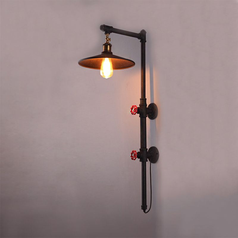 Frendorf | 1 Licht Flach Wand Sconce Beleuchtung mit Rohr und Winkelarm Industriestil Schwarze Metallische Wandlampe