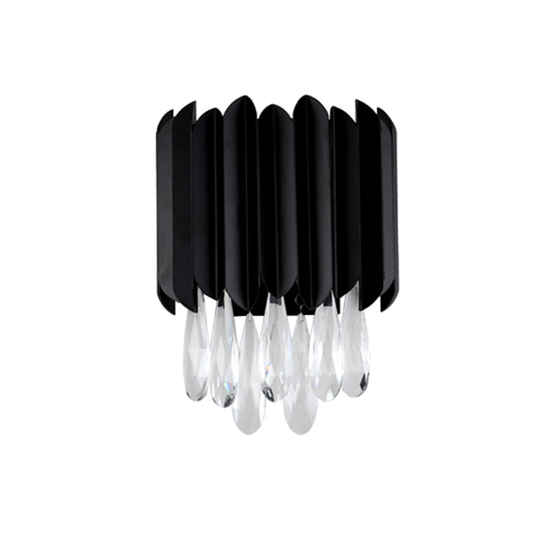 Frendorf | 2 Lichter Flush Mount Wand Sconces Mid Century Röhren Metall Wandlampe in Schwarz mit Schnittkristall Tropfen