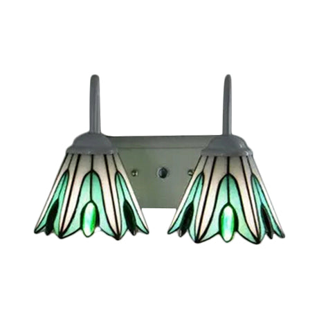 Frendorf | 2 Lichter Blumen Wandmontierte Licht Tiffany Grünes Glas Wandleuchte für Wohnzimmer