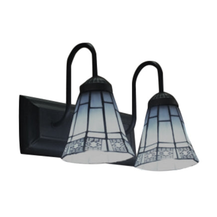 Frendorf | 2 Head Woonkamer Wandmontage Licht Tiffany Zwarte Wandlamp met Uitgebreide Blauwe Glazen Kap