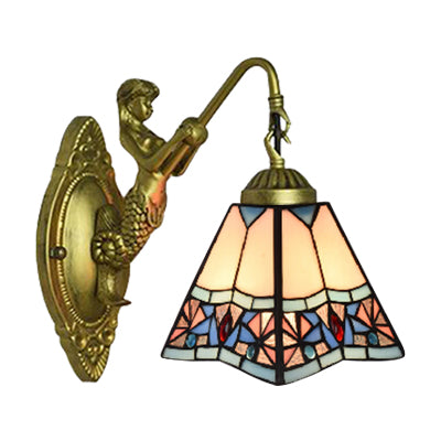 Frendorf | Beige Glas Trapez Sconce Licht Fixture Tiffany 1 Kopf Wandmontiert Licht für Wohnzimmer