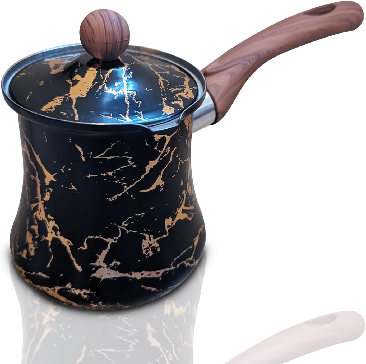 Frendorf | 12 Oz Türkische Kaffeekanne – Türkischer Ibrik für aromatischen Kaffee – Multipurpose Arabische Kaffeekanne mit Deckel – Robuste Edelstahl-Kaffeekanne – Korrosionsbeständiges und lebensmittelechtes Material (350 Ml)