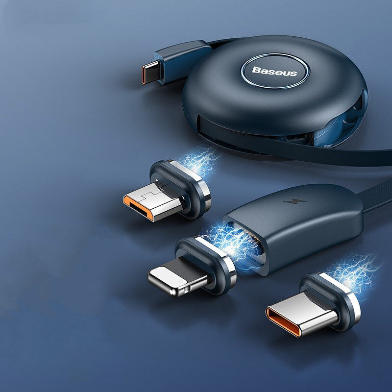 Frendorf | 3-in-1 tragbares dehnbares USB-C Ladegerätkabel, mit magnetischen Anschlüssen (USB-C, Lightning & Micro), für Telefon, Tablet & mehr