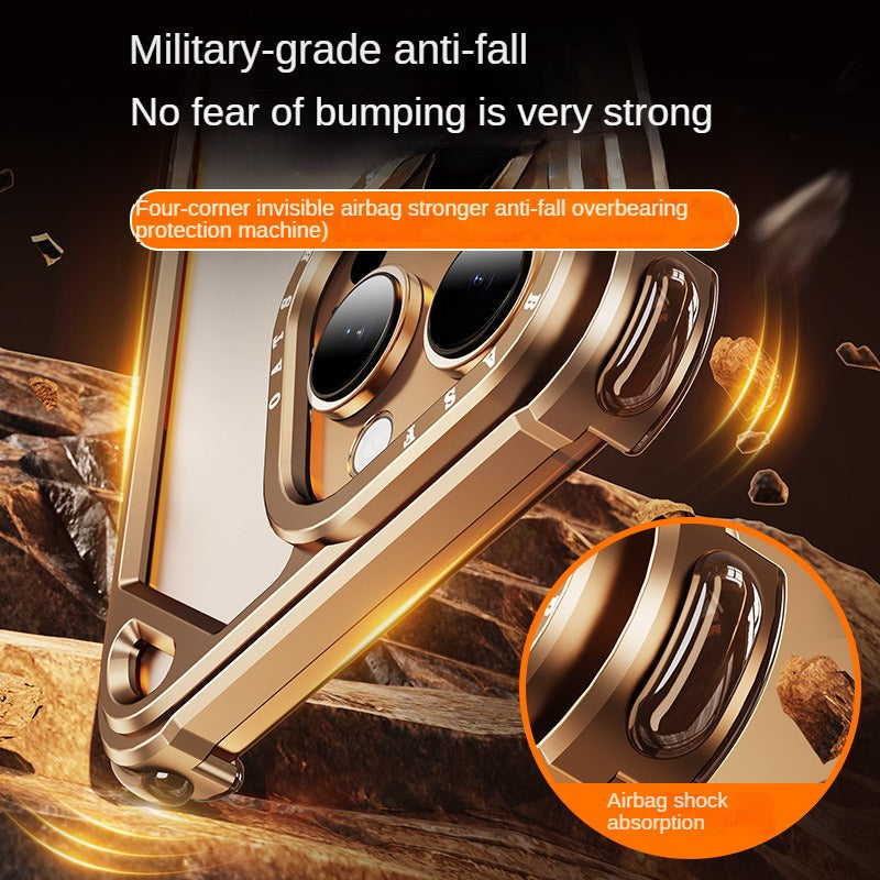 Frendorf | Aviation Aluminium Metall Rahmenlos Magsafe Handyhülle mit unsichtbarem Luftpolster in allen vier Ecken für iPhone