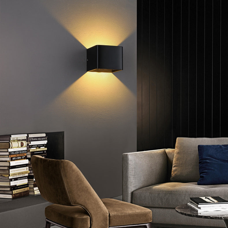 Moderne Minimalistische Wasserdichte Würfel Oben Unten Aluminium Glas Induktions-LED-Wandleuchte Lampen Für Schlafzimmer