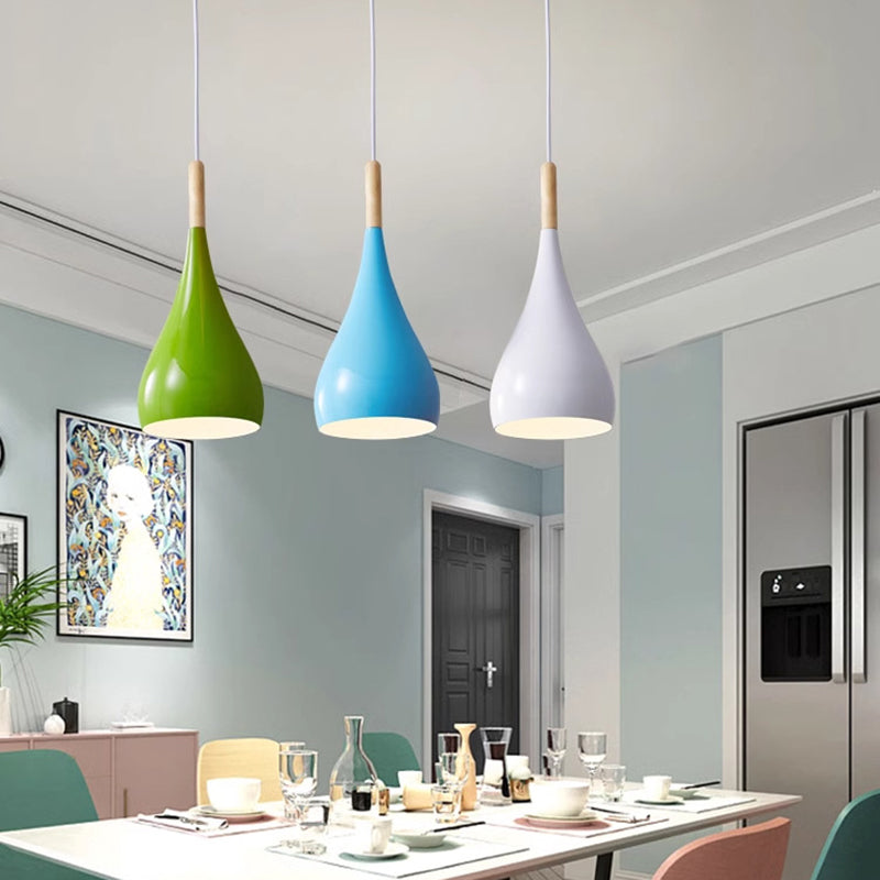 nordische Eisen Holz Aluminium Kürbis Wasser Tropfen 1-Licht Pendelleuchte für Esszimmer