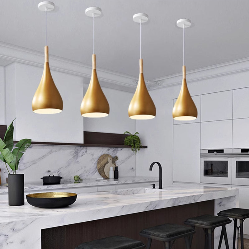 nordische Eisen Holz Aluminium Kürbis Wasser Tropfen 1-Licht Pendelleuchte für Esszimmer