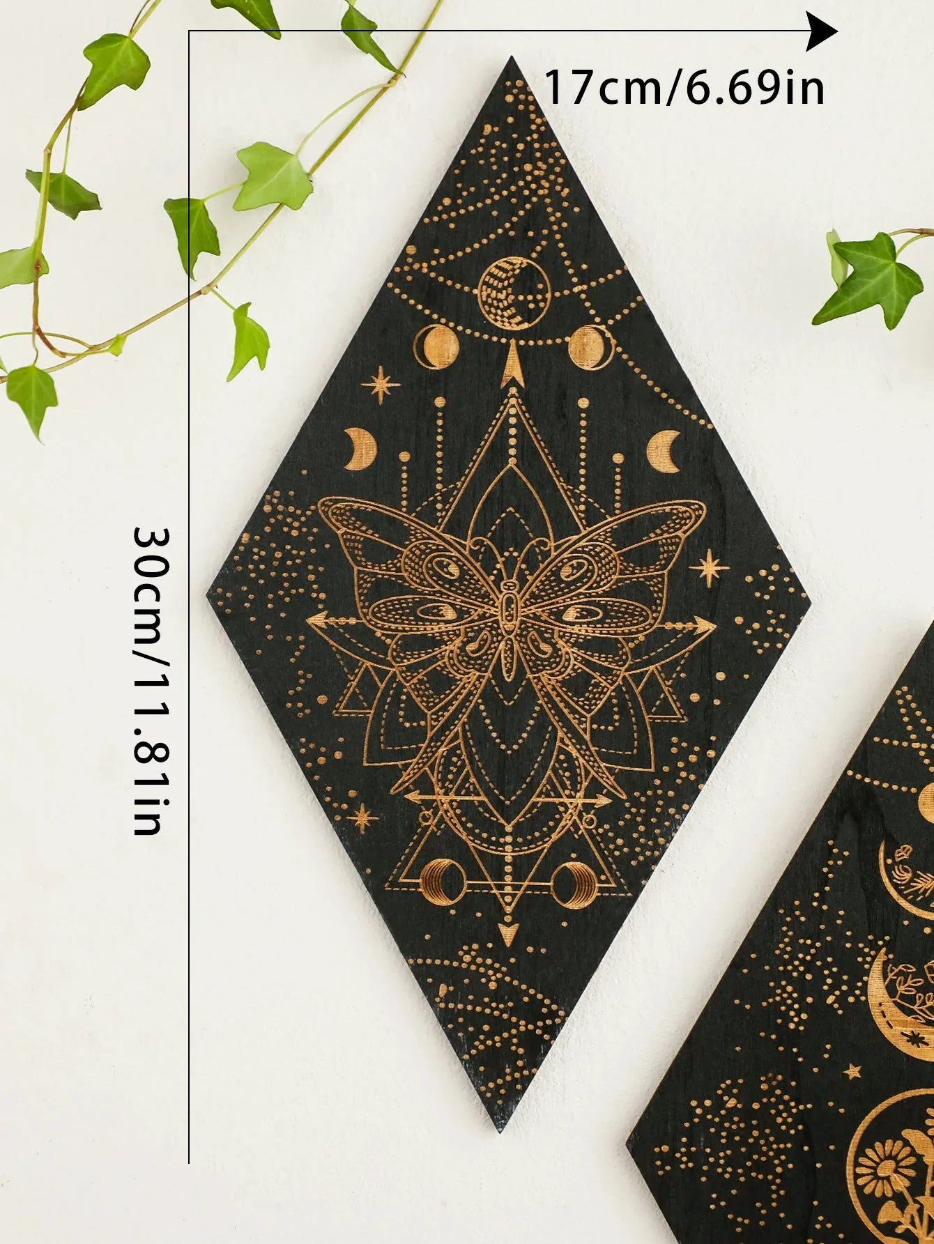Schwarze Mondphasen Holz Wanddekoration Rhombus Wandkunst Boho Wohnkultur Hexe Wandbehang Dekoration Raumdekor Ästhetisches Geschenk