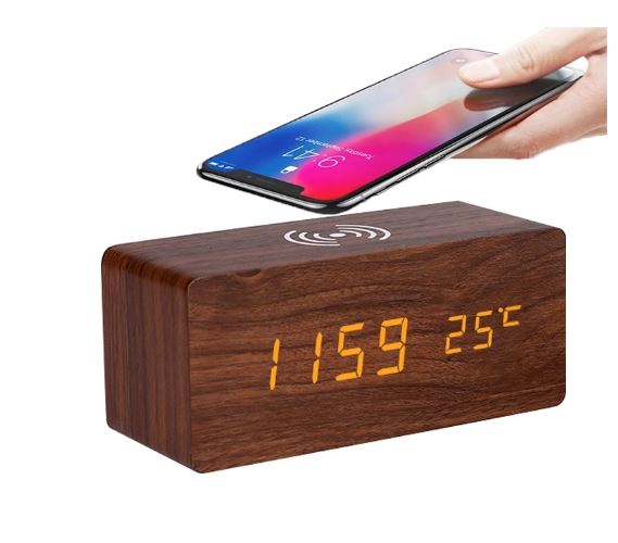 Holz Elektrisches Wecker mit Drahtlosem Ladepad