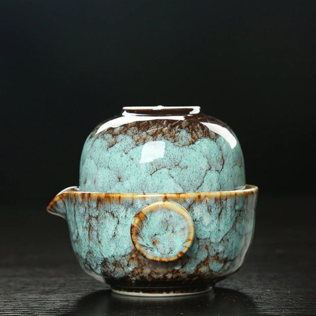 Keramisches Gaiwan-Set kuai ke Teeset Camping Kung Fu Teeset 1 Teekanne 1 Tasse Reise-Teekanne Kaffeetasse Wasserbecher Bürokessel Trinkgeschirr