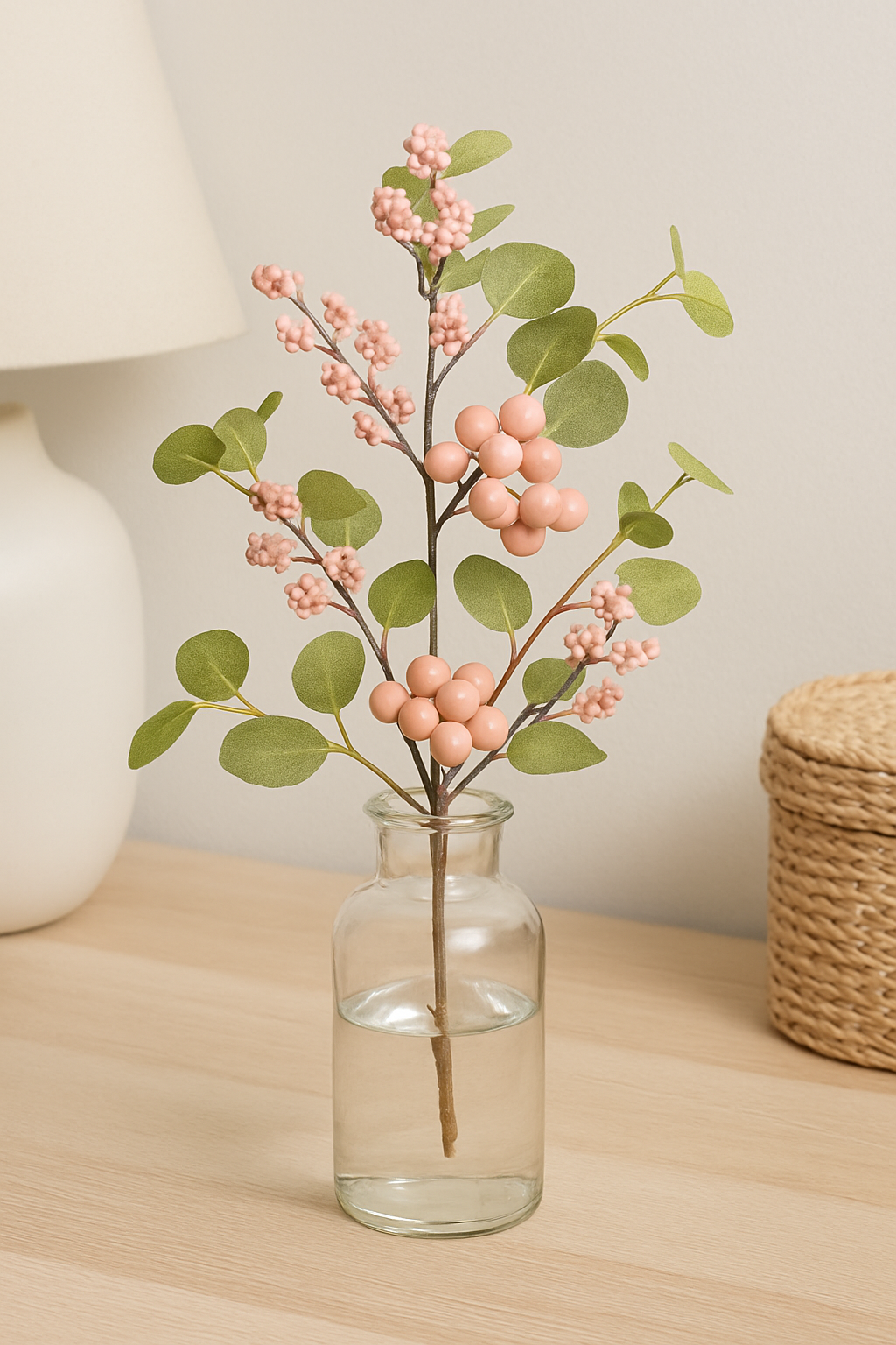 Frendorf | Blush Berry Spray 50 cm – Elegante künstliche Spray mit sanften Blütenbeeren und zartem Laub – Perfekt für florale Arrangements, Kränze, Sträuße und saisonale Wohnkultur