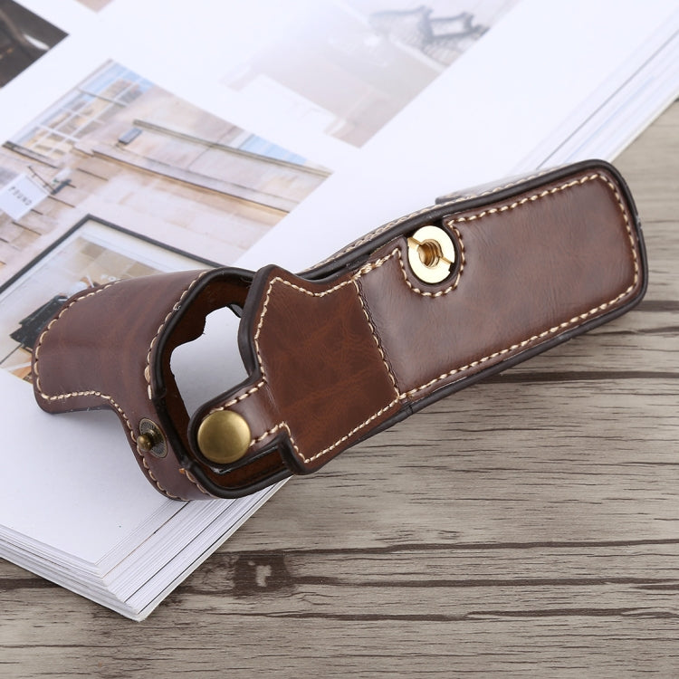 Frendorf | 1/4 inch Draad PU Leer Camera Halve Case Basis voor Olympus EM5 / EM5 Mark II (Koffie)