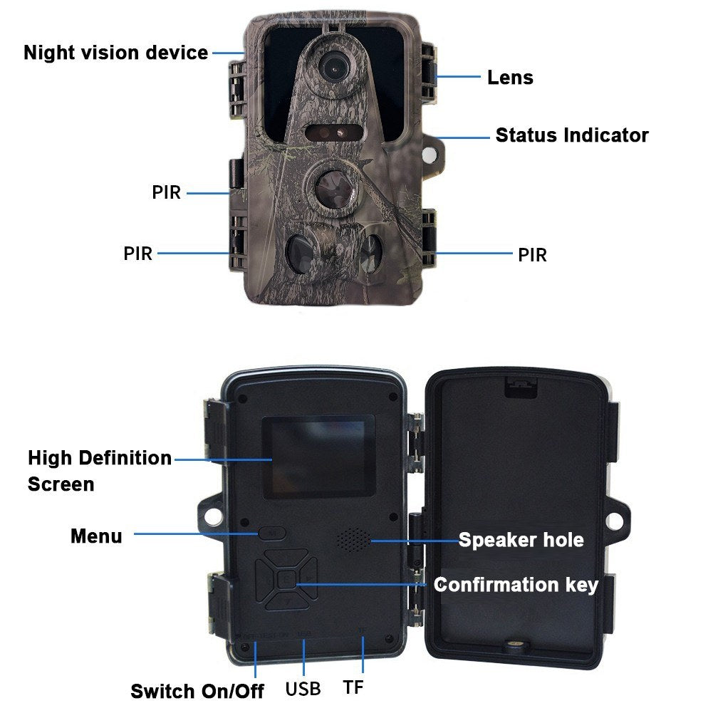 16MP 1080P Wildkamera mit 120° Weitwinkel, Nachtsicht, IP66 wasserdicht, 2.0 IPS Display, schneller 0.8s Auslöser, Infrarot-Tracking, 3 PIR-Objektive, 42 LEDs, unterstützt 32GB