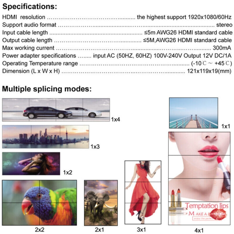 Frendorf | 1080P 2 x 2 HDMI + DVI zu 4 HDMI Ports Video Wall Controller (Schwarz)