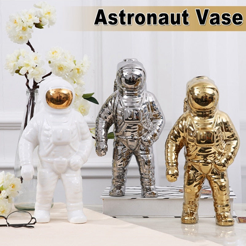 Gold Space Man Skulptur Astronaut Keramik Vase Kreatives modernes Kosmonaut Modell Ornament Statue Garten Tischdekoration Hause Dekoration