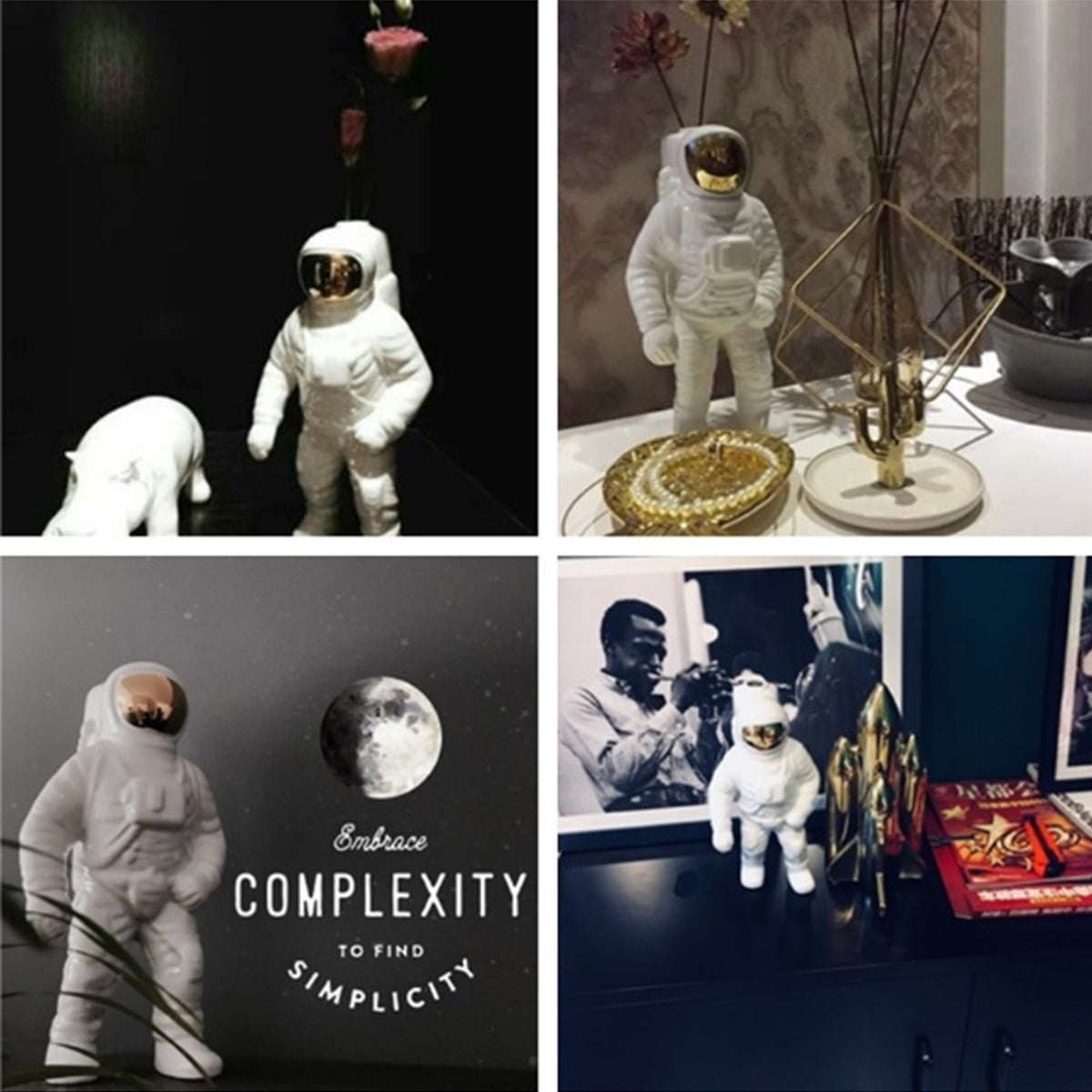 Gold Space Man Skulptur Astronaut Keramik Vase Kreatives modernes Kosmonaut Modell Ornament Statue Garten Tischdekoration Hause Dekoration