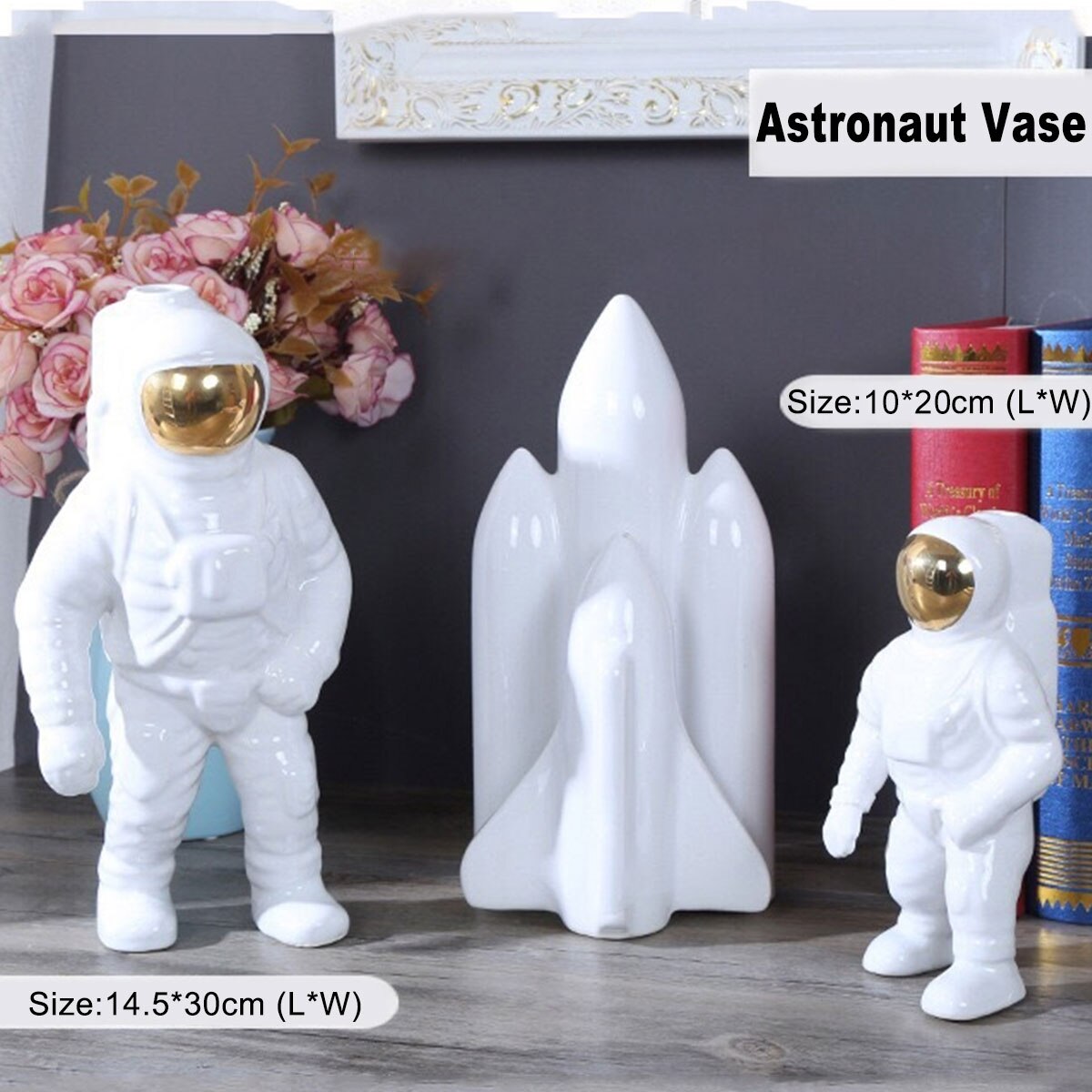 Gold Space Man Skulptur Astronaut Keramik Vase Kreatives modernes Kosmonaut Modell Ornament Statue Garten Tischdekoration Hause Dekoration