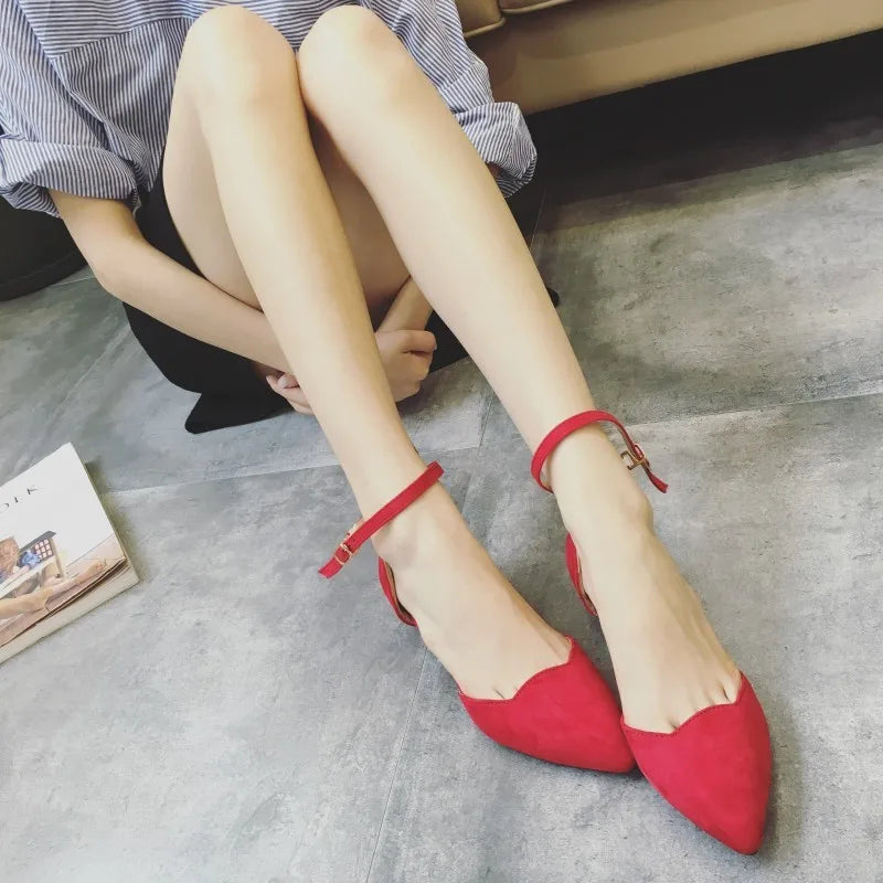 Frendorf | Frauen Schnalle Riemen Niedrig Absätze Pumps Spitz Zehe Flock D'Orsay Absätze Schuhe Einzelschuh Blau