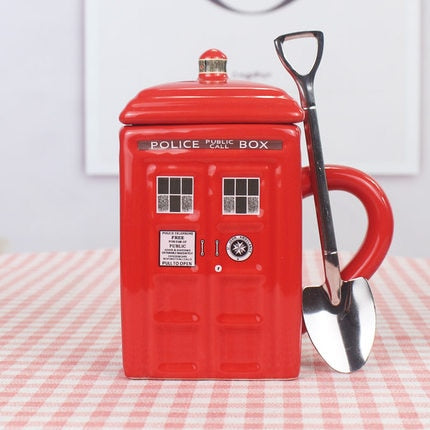 Doctor Who Tardis Creative Police Box Tasse, lustige Keramik-Kaffee-/Teetasse mit Löffel, Geschenkbox in Blau und Milchgetränke-Frühstückstasse
