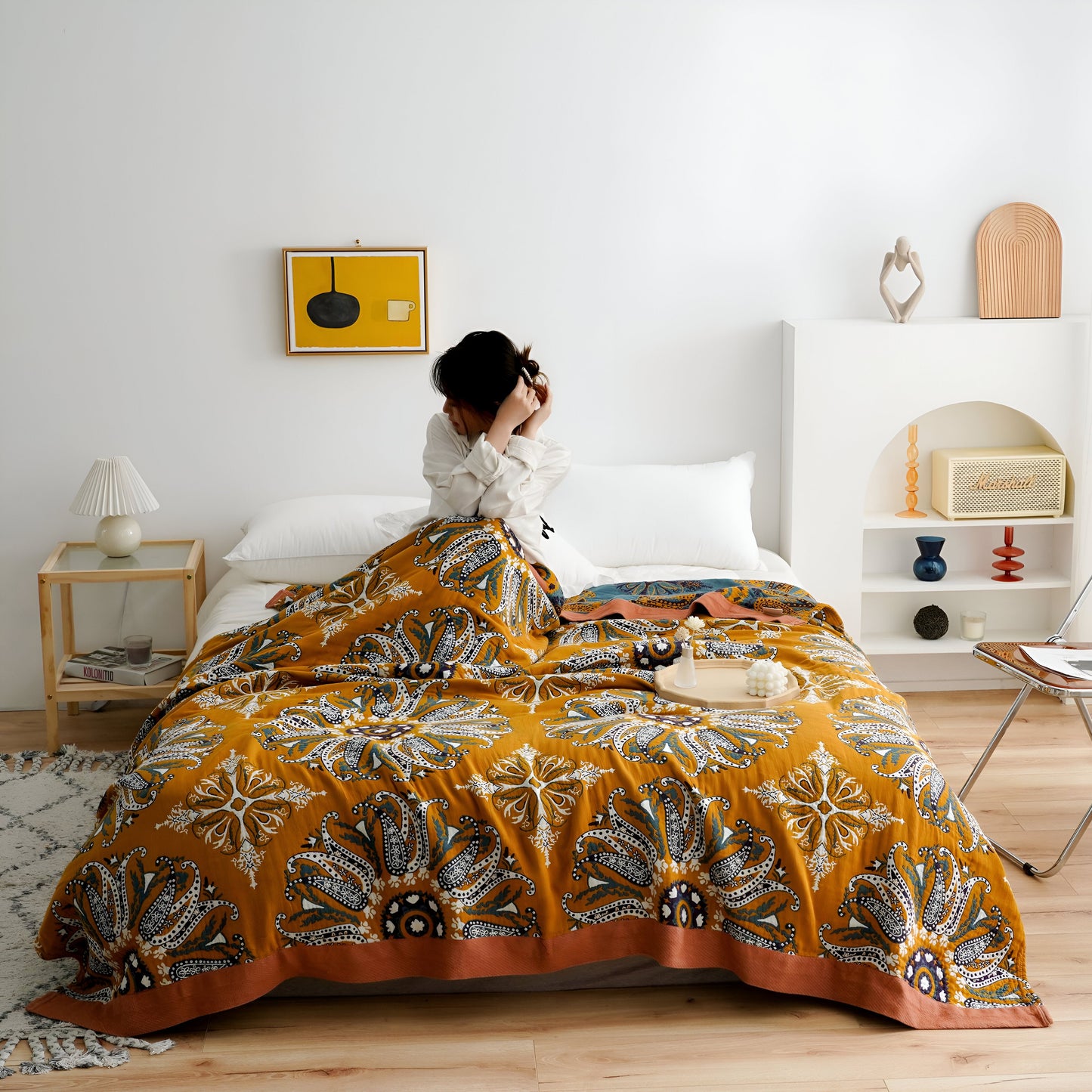 Frendorf | Bohem Plaid - Kunstvolle Geometrische Baumwoll Fleecedecke