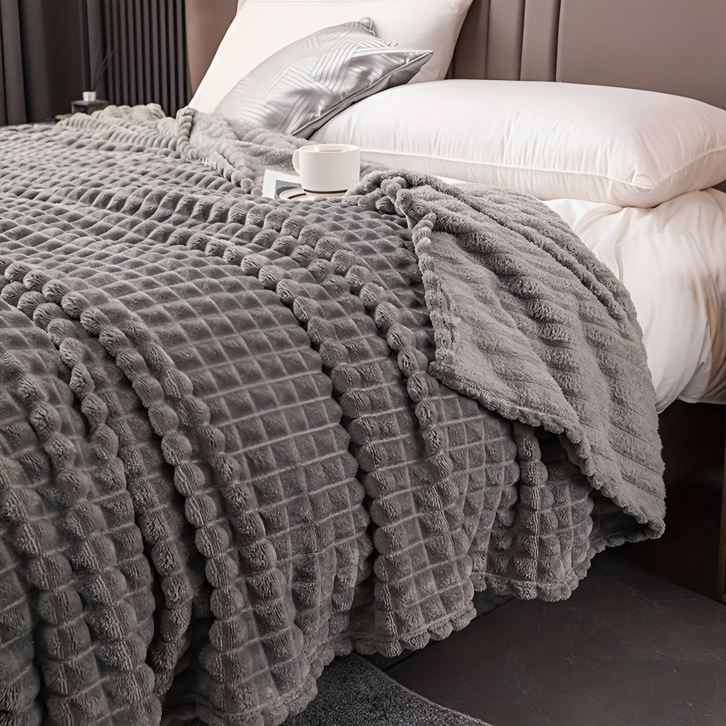 EliteWave Plaid - Ultrafluffy strukturierte korallfarbene Fleece-Decke