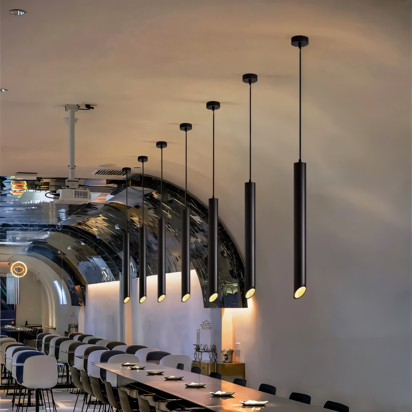 Frendorf | Uniqlux Tube Pendelleuchte - Moderne Schwarz/Weiß Aluminium LED Hängelampe