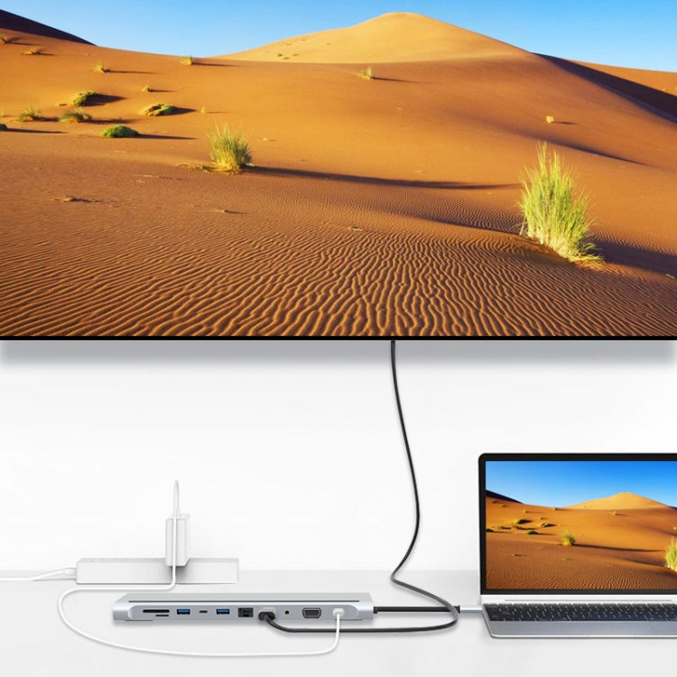 Frendorf | 11 in 1 RJ45 + 87W PD + SD/TF + USBx3 + HDMI + VGA + 3.5mm AUX zu Type-C HUB Adapter