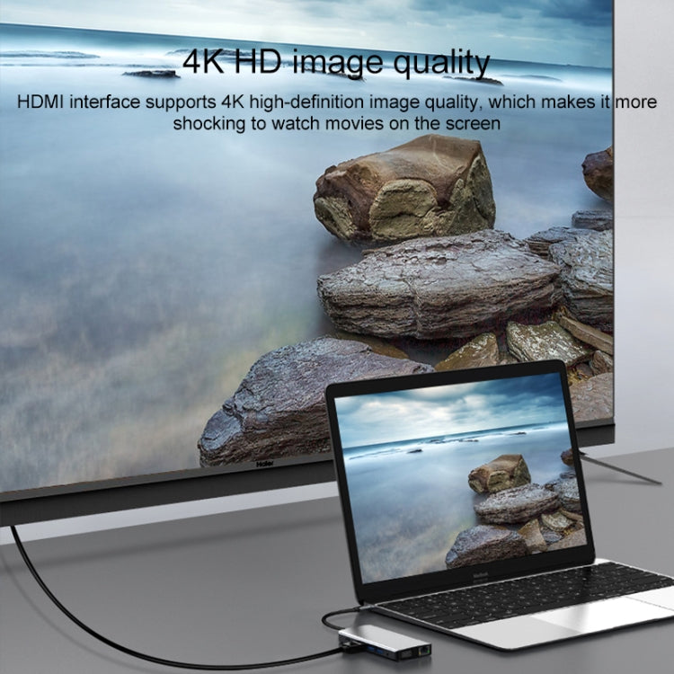 Frendorf | 12 in 1 RJ45 + 100W PD + SD/TF + USB3.0x5 + HDMI + VGA + 3.5mm AUX zu Type-C HUB Adapter