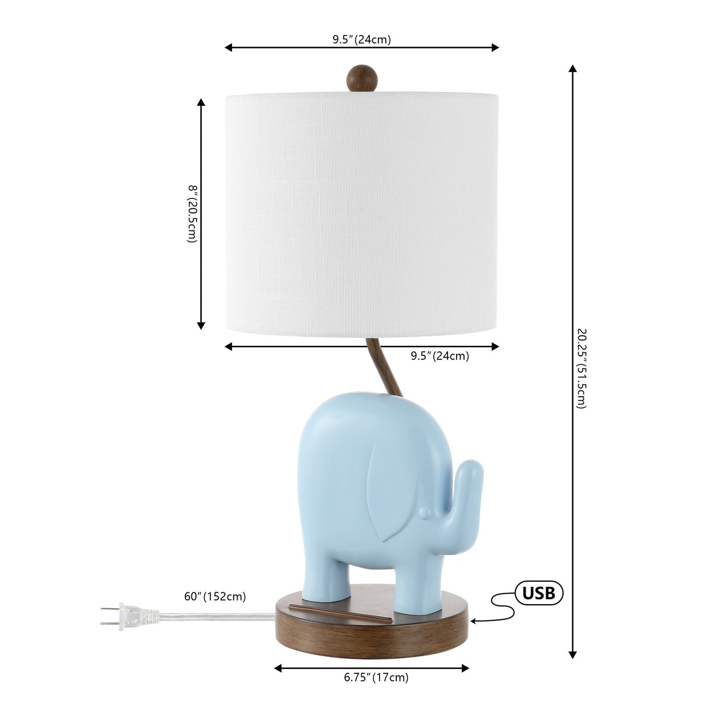 Böhmische Designer-LED-Tischlampe für Kinder aus Eisen/Harz im Elefanten-Design mit Telefonständer und USB-Ladeanschluss